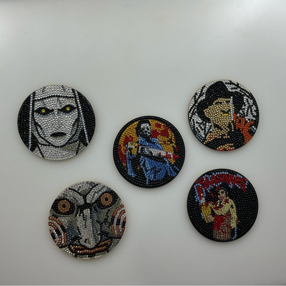 ! NEW HANDMADE! Five Pack Bundle Custom Diamond Painting Horror Coasters Set